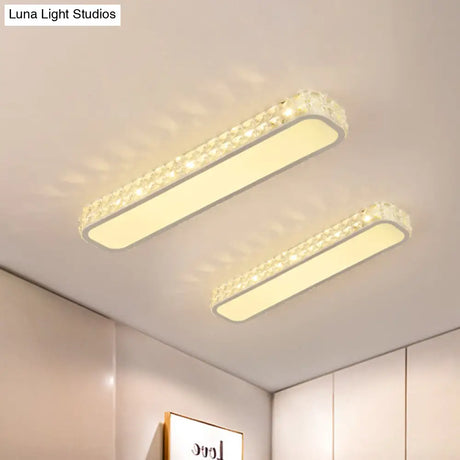 Modern Crystal - Encrusted Led Flush Mount Ceiling Lamp - 15’/19’/23’ Long Black/White