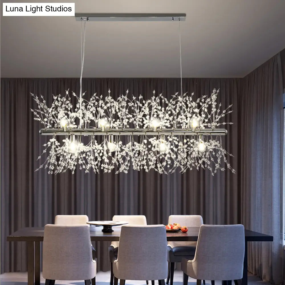 Modern Crystal Flower Island Pendant Ceiling Lamp For Kitchen (9/12-Head Chrome/Gold)