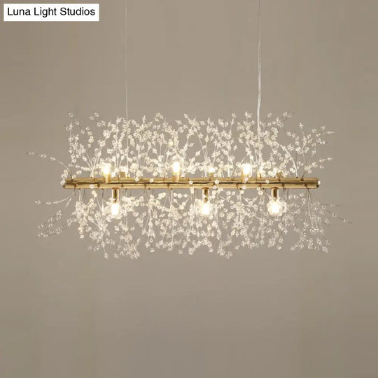 Modern Crystal Flower Island Pendant Ceiling Lamp For Kitchen (9/12-Head Chrome/Gold)