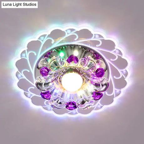Modern Crystal Flush Ceiling Light - Bloom Led Flushmount Lighting For Corridor Warm/Multi Color