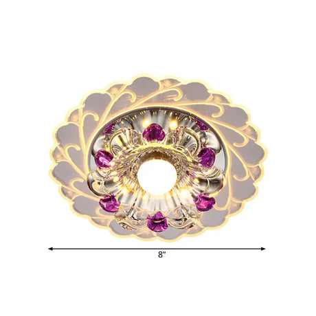 Modern Crystal Flush Ceiling Light - Bloom Led Flushmount Lighting For Corridor Warm/Multi Color
