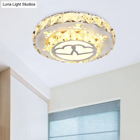 Modern Crystal Flush Light Fixture For Corridor - White Led Ceiling Mount With Loving Heart Design