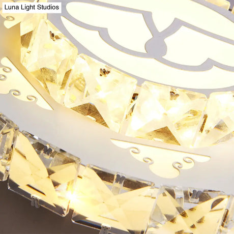 Modern Crystal Flush Light Fixture For Corridor - White Led Ceiling Mount With Loving Heart Design
