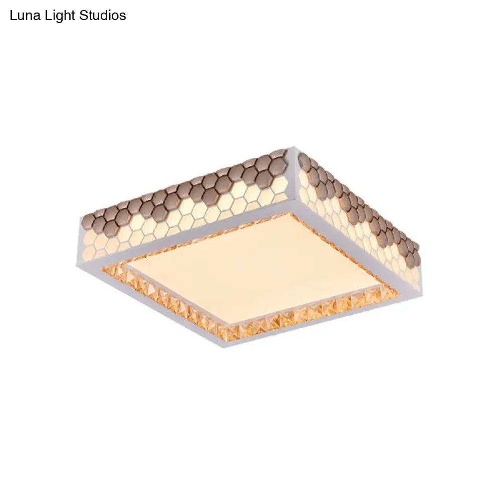 Modern Crystal Flush Mount Ceiling Light Fixture With Honeycomb Design - White-Gold Led Lighting