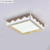 Modern Crystal Flush Mount Ceiling Light Fixture With Honeycomb Design - White-Gold Led Lighting