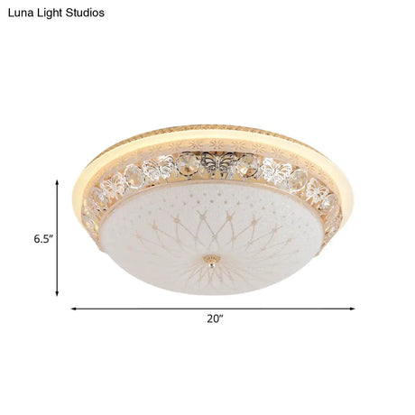 Modern Crystal Flush Mount Led Ceiling Light Fixture With Gold Finish And White Texture Glass Shade