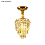 Modern Crystal Foyer Flush Mount Light - Elegant 3 - Layer Tapered Design With Gold Accents