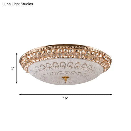 Modern Crystal Glass Led Gold Domed Flush Mount Ceiling Light For Bedroom 16’/19.5’ Width
