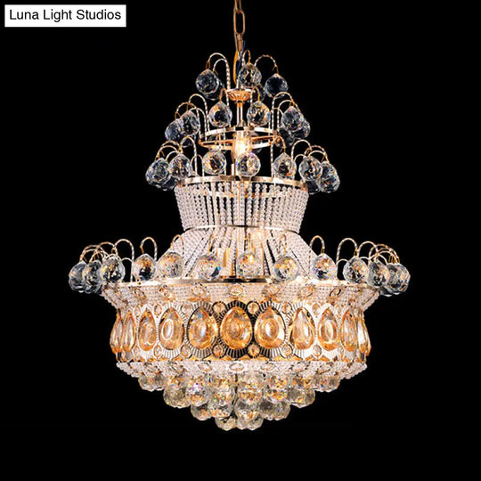 Modern Crystal Gourd Gold Chandelier - 10-Light Ceiling Fixture For Bedroom