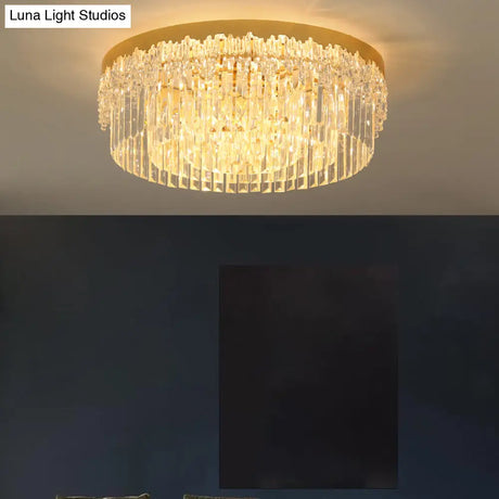 Modern Crystal Gold Flush Mount Light With Tri - Sided Drum Shape