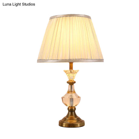 Modern Crystal Jar Desk Lamp With Fabric Cone Shade - Beige 1-Bulb Table Light