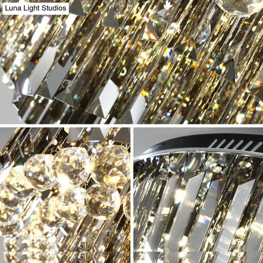 Modern Crystal Led Bedroom Ceiling Light - Smoke Gray Layered Flush-Mount Fixture 19.5/23.5 Wide