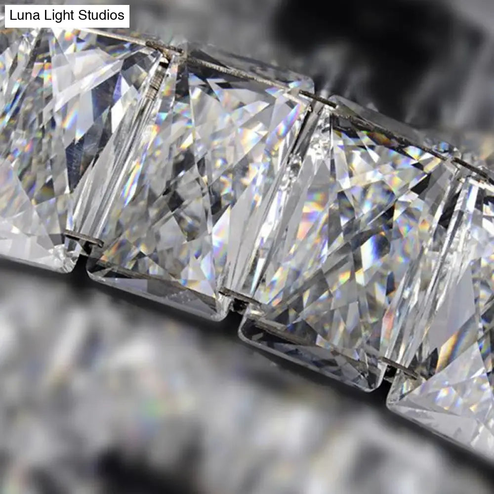 Modern Crystal Led Bedroom Flush Mount Light In Chrome With Warm/White Lighting