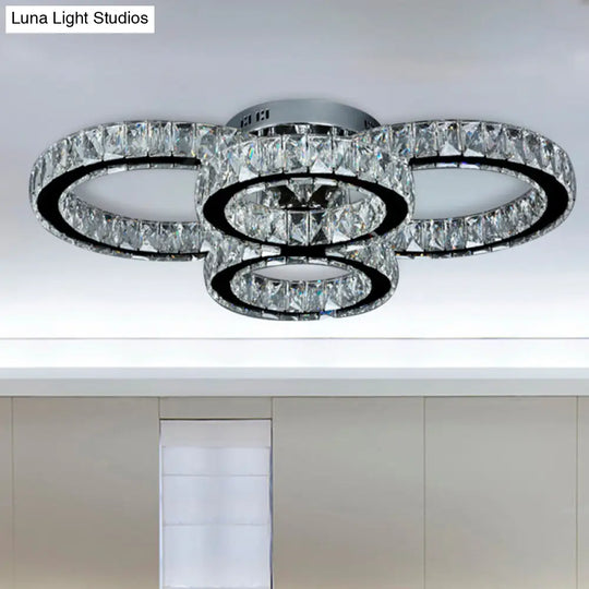 Modern Crystal Led Bedroom Flush Mount Light In Chrome With Warm/White Lighting