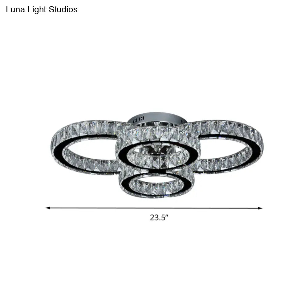 Modern Crystal Led Bedroom Flush Mount Light In Chrome With Warm/White Lighting