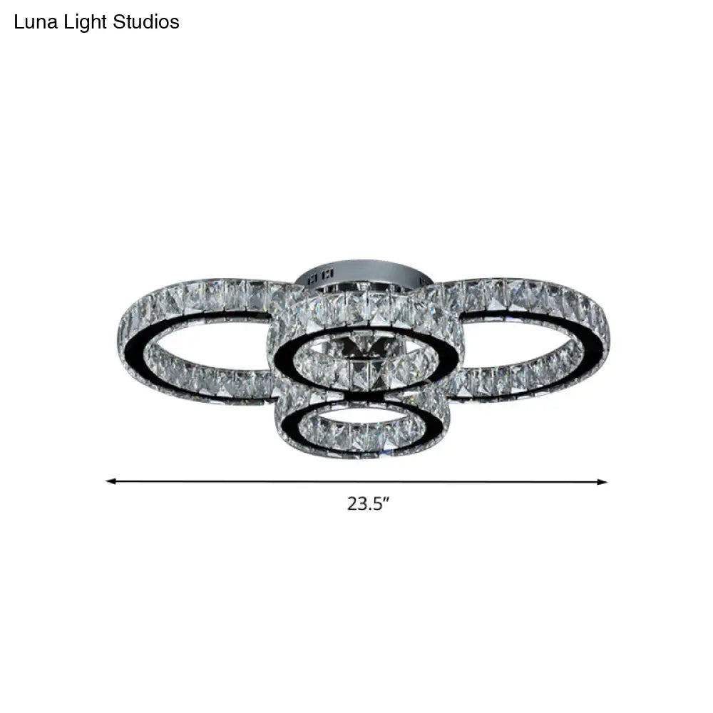 Modern Crystal Led Bedroom Flush Mount Light In Chrome With Warm/White Lighting