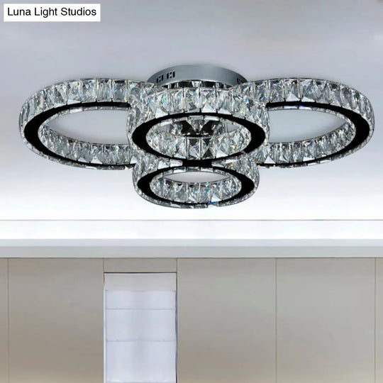 Modern Crystal Led Bedroom Flush Mount Light In Chrome With Warm/White Lighting