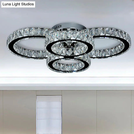 Modern Crystal Led Bedroom Flush Mount Light In Chrome With Warm/White Lighting