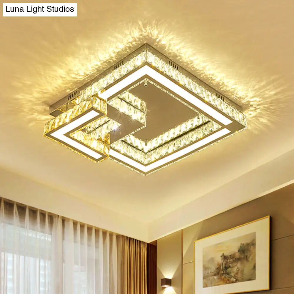 Modern Crystal Led Bedroom Flushmount Lighting In Chrome Finish