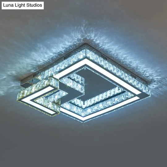 Modern Crystal Led Bedroom Flushmount Lighting In Chrome Finish