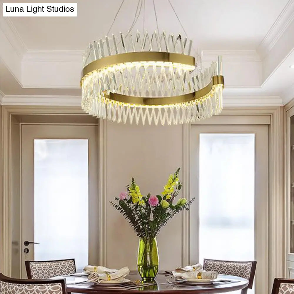 Modern Crystal Led Brass Chandelier: Elegant Circle Design For Dining Room