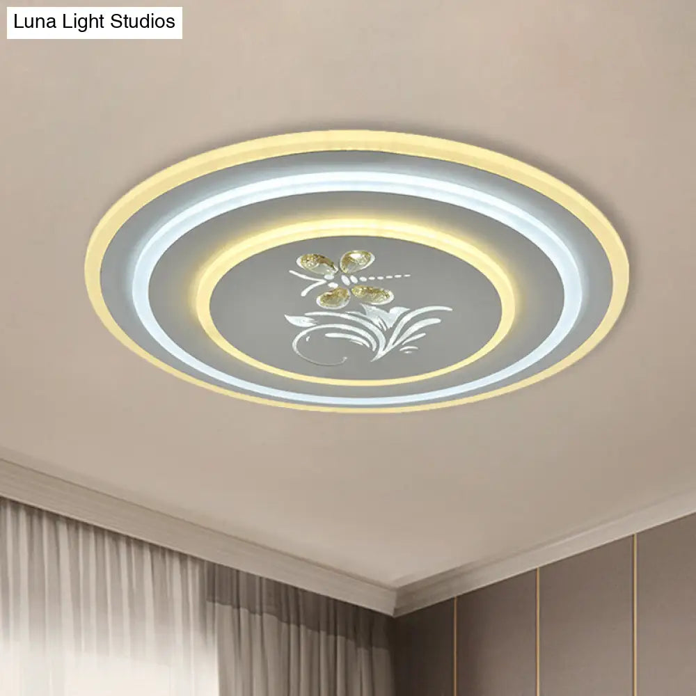 Modern Crystal Led Ceiling Lamp White Flush Mount For Dining Room