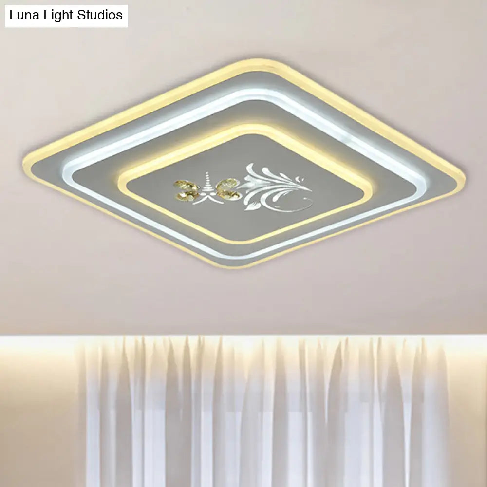 Modern Crystal Led Ceiling Lamp – White Flush Mount For Dining Room