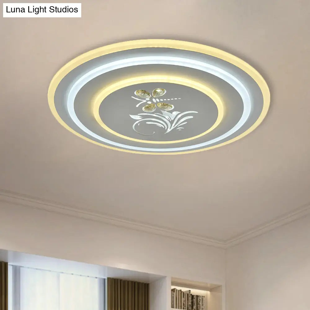 Modern Crystal Led Ceiling Lamp – White Flush Mount For Dining Room / Round