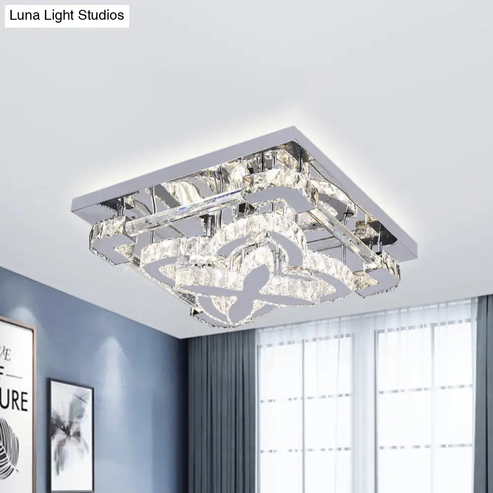 Modern Crystal Led Ceiling Light With Stainless Steel Petals For Living Room