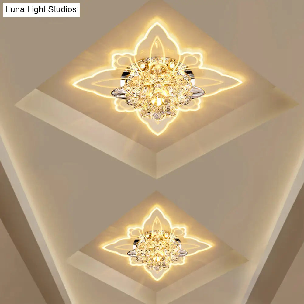 Modern Crystal Led Flower Flushmount Ceiling Light With Warm Glow For Hallway