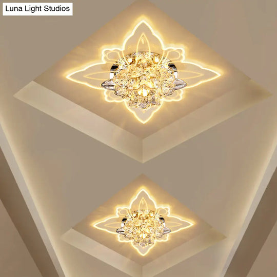 Modern Crystal Led Flower Flushmount Ceiling Light With Warm Glow For Hallway