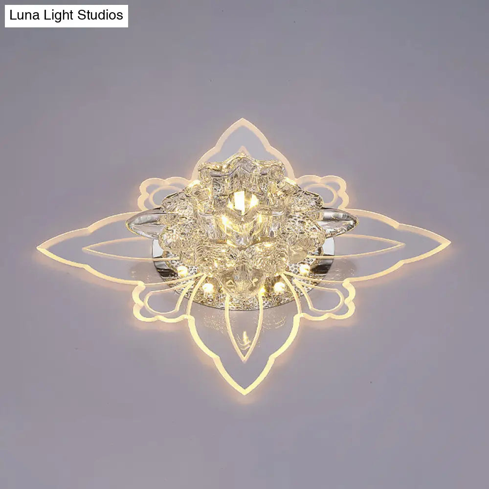 Modern Crystal Led Flower Flushmount Ceiling Light With Warm Glow For Hallway Clear /