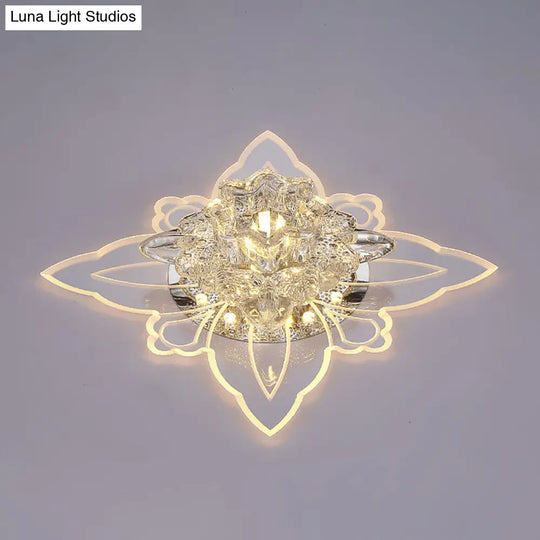 Modern Crystal Led Flower Flushmount Ceiling Light With Warm Glow For Hallway Clear /