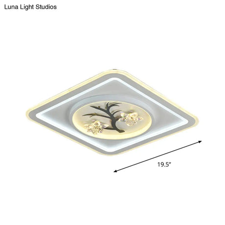 Modern Crystal Led Flush Ceiling Light For Bedchamber - White Round/Square Fixture