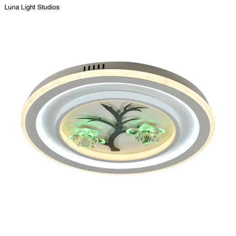 Modern Crystal Led Flush Ceiling Light For Bedchamber - White Round/Square Fixture