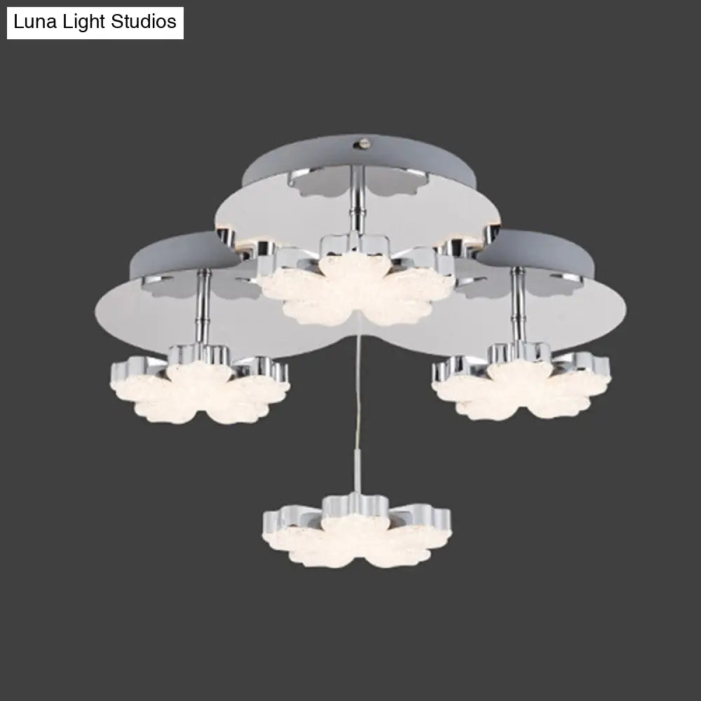 Modern Crystal Led Flush Mount Ceiling Light Fixture For Bedrooms - Chrome Petal Design