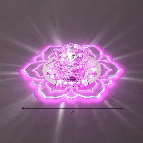 Modern Crystal Led Flush Mount Ceiling Light For Hallway - Clear Blossom Design / Purple