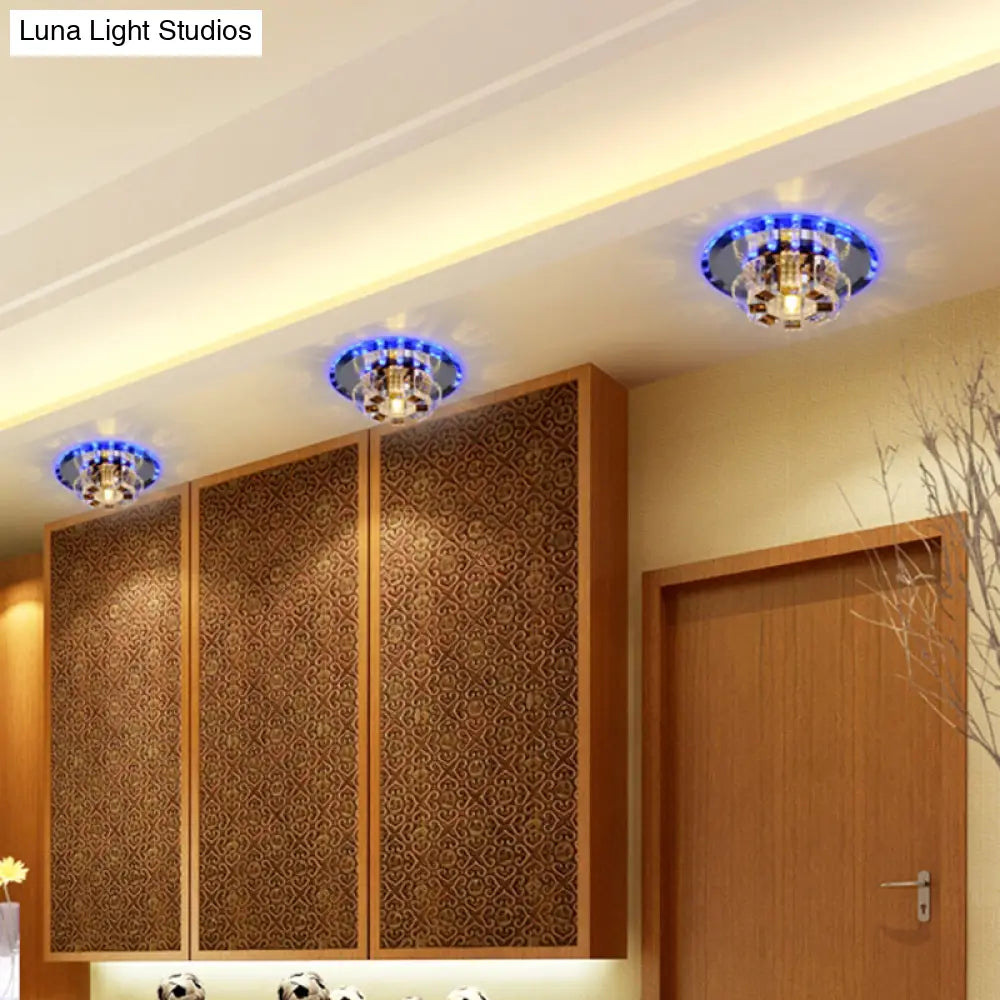 Modern Crystal Led Flush Mount Ceiling Light For Hallway With Flower - Like Design Clear / Blue