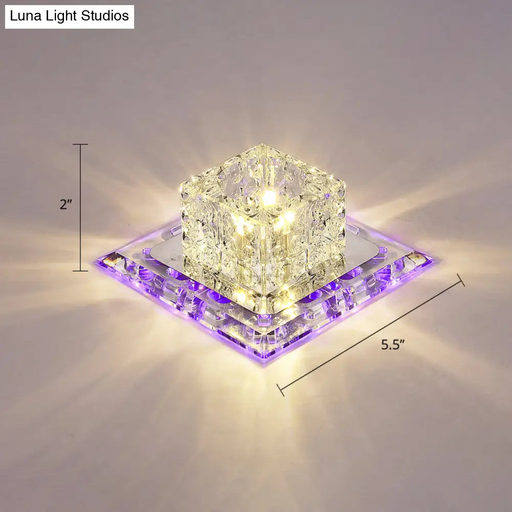 Modern Crystal Led Flush - Mount Entryway Ceiling Lamp - Clear / Purple