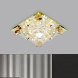 Modern Crystal Led Flush - Mount Light Fixture: Purple Butterfly/Amber Gem Ceiling Lamp Amber