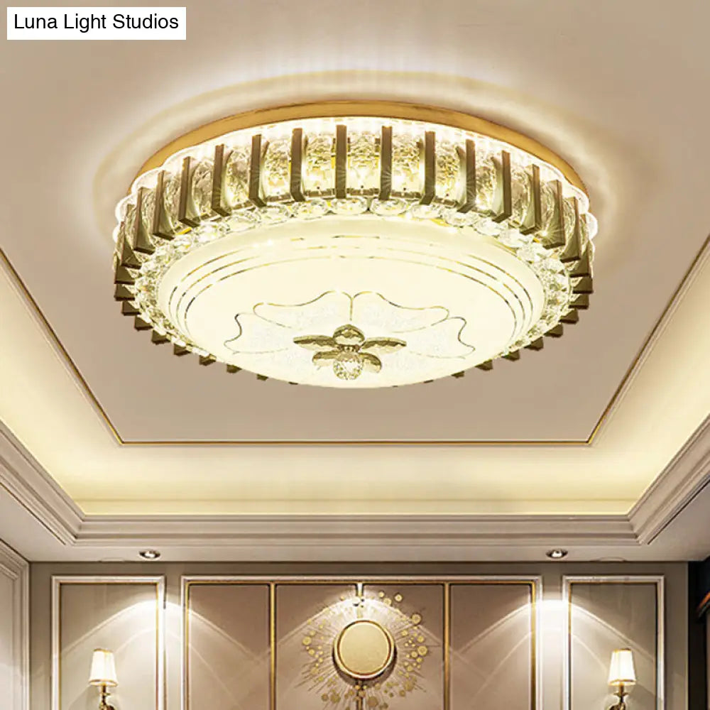 Modern Crystal Led Flushmount Ceiling Light For Dining Room - Black Drum Flush