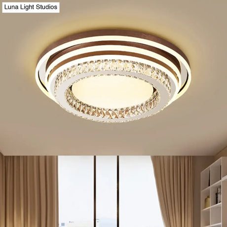 Modern Crystal Led Flushmount Lamp - Brown Tiered Round Flush Mounted Light For Bedroom