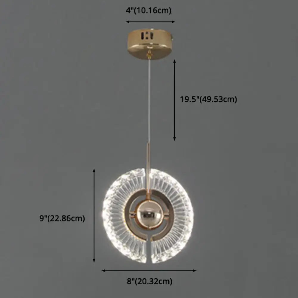 Modern Crystal Led Pendant Light In Gold For Living Room