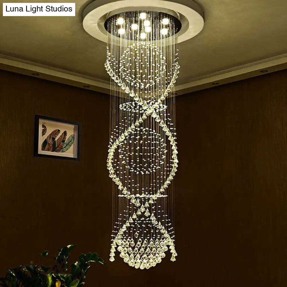 Modern Crystal Led Waterfall Pendant Lamp With 9 Bulbs For Living Room