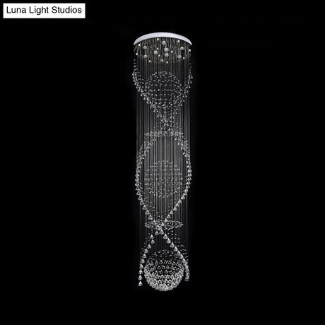 Modern Crystal Led Pendant Light With Twirling Waterfall Design And 9 Bulbs For Living Room