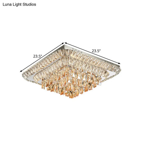 Modern Crystal Led Square Flush - Mount Light In Chrome - Close To Ceiling Lighting Fixture