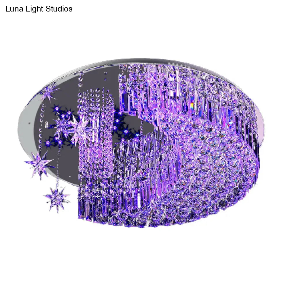 Modern Crystal Moon Flush Light: Stainless - Steel Ceiling Lamp 4/5/11 Bulbs 16’/19.5’/31.5’ Wide