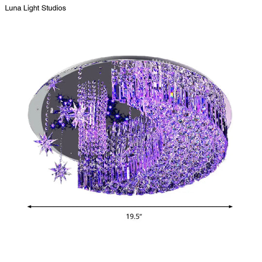 Modern Crystal Moon Flush Light: Stainless-Steel Ceiling Lamp 4/5/11 Bulbs 16/19.5/31.5 Wide
