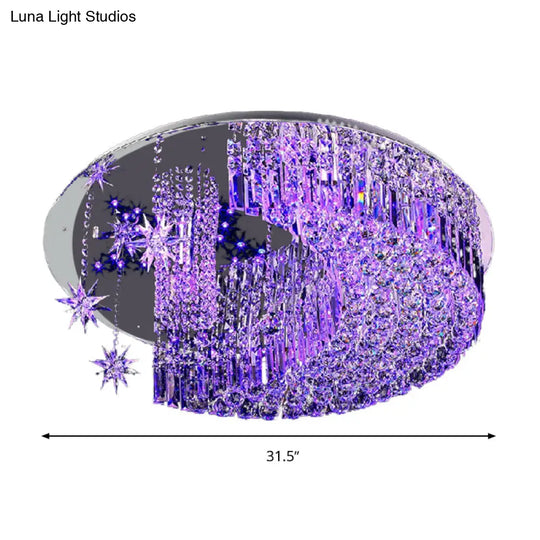 Modern Crystal Moon Flush Light: Stainless - Steel Ceiling Lamp 4/5/11 Bulbs 16’/19.5’/31.5’ Wide