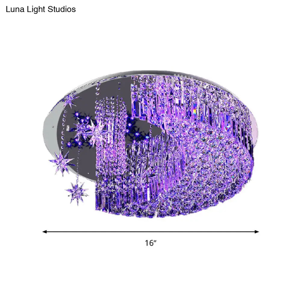 Modern Crystal Moon Flush Light: Stainless-Steel Ceiling Lamp 4/5/11 Bulbs 16/19.5/31.5 Wide